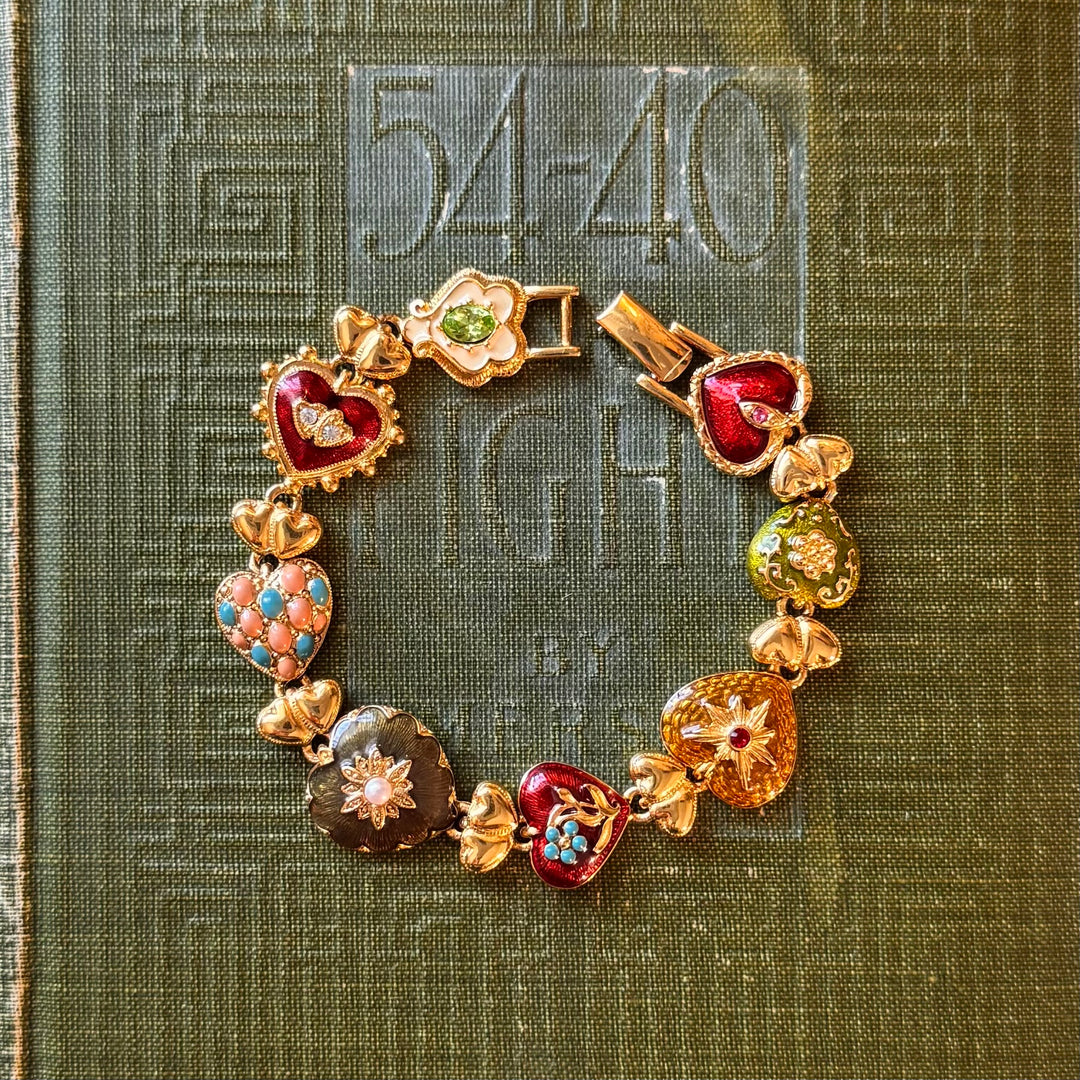 Rare Gold Joan Rivers Heart Enamel Bracelet