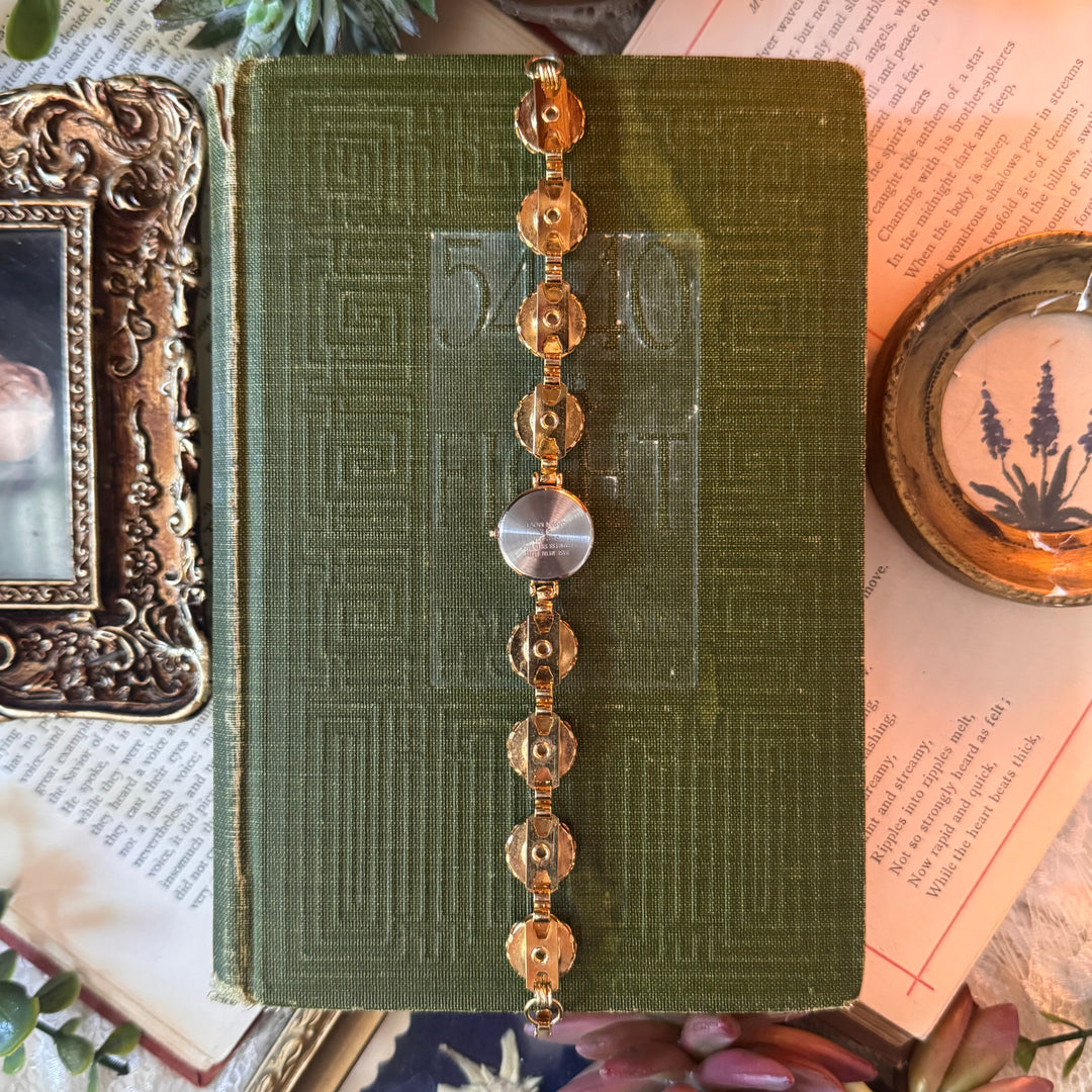 Repurposed Gold Hand Painted Enamel Floral Watch