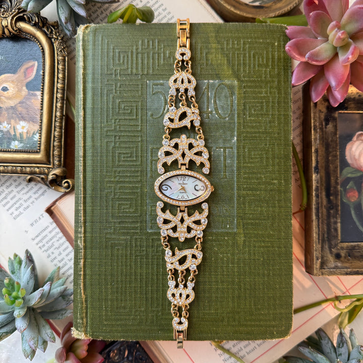 Gold Watch with Rhinestones