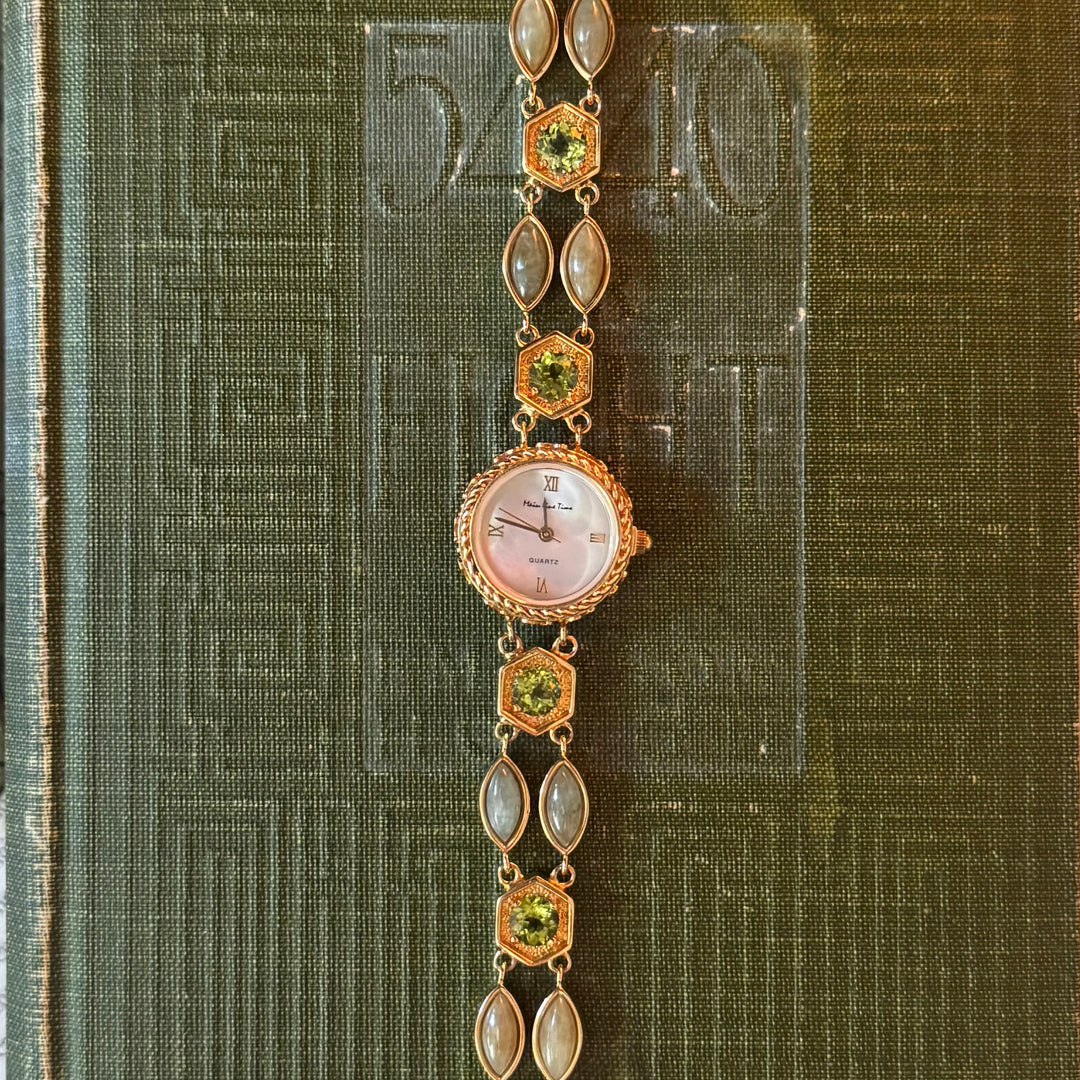 Gold Jade & Peridot Gemstone Watch