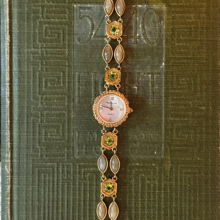 Gold Jade & Peridot Gemstone Watch