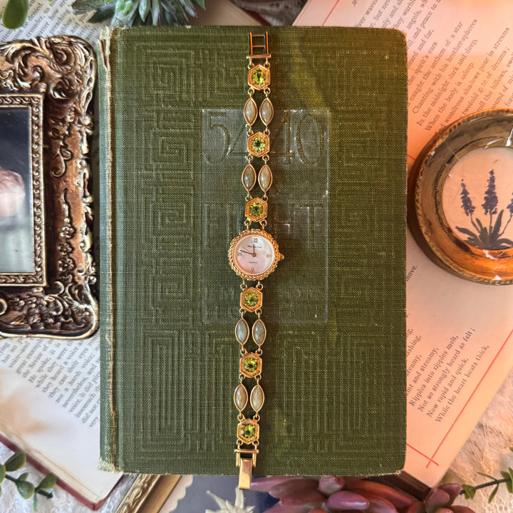 Gold Jade & Peridot Gemstone Watch