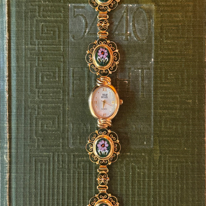 Repurposed Gold Floral Micro-Moniac Watch