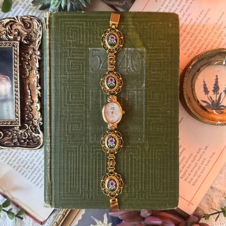 Repurposed Gold Floral Micro-Moniac Watch