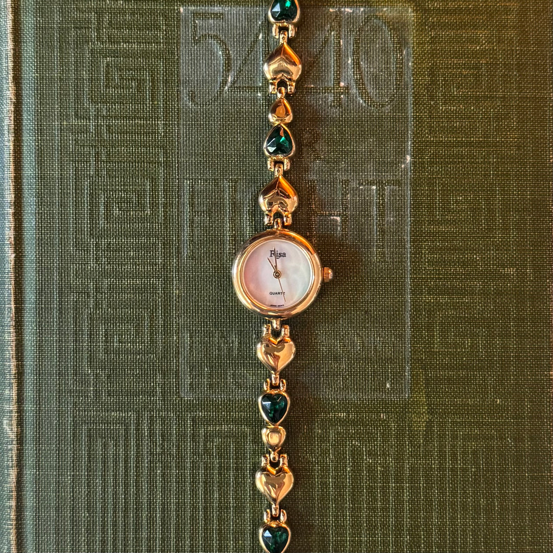 Gold Green Heart Watch