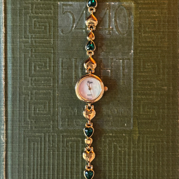 Gold Green Heart Watch