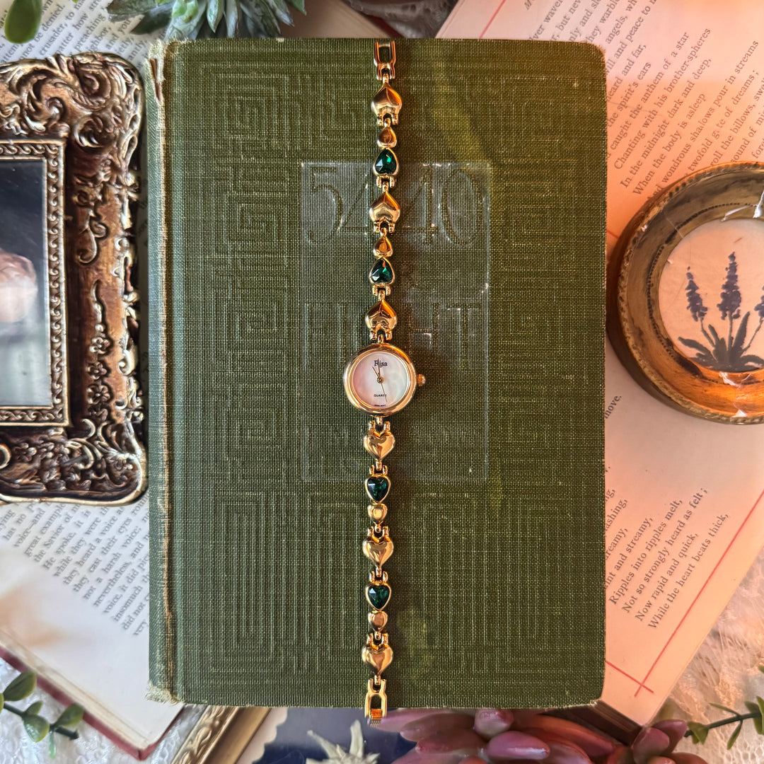 Gold Green Heart Watch
