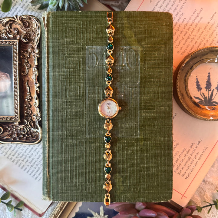 Gold Green Heart Watch