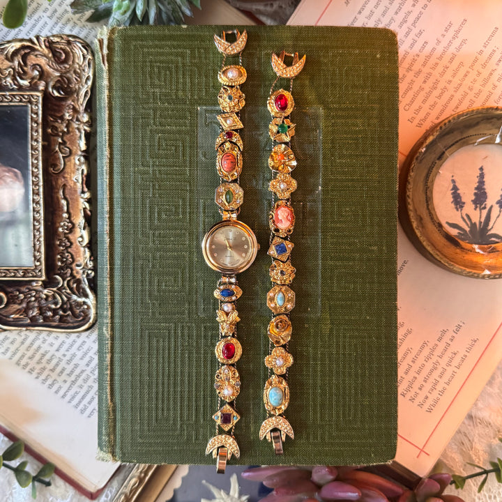 Repurposed Gold Charm Watch with Matching Bracelet