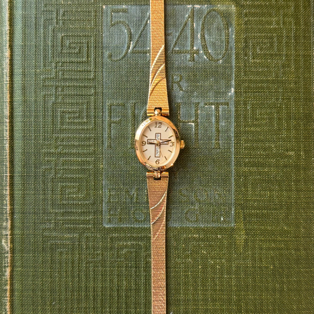 Gold Cross Watch with Rhinestones