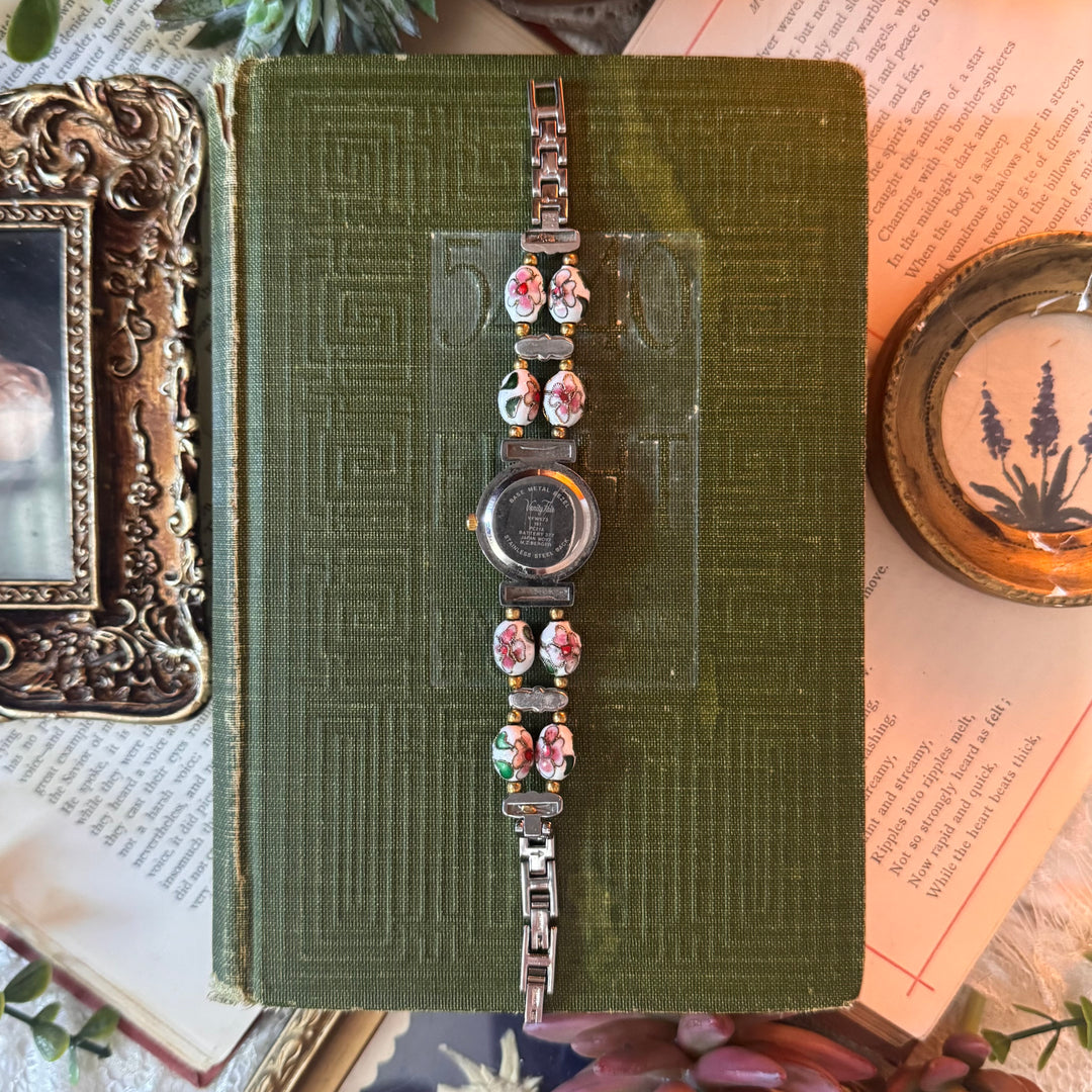 Gold Floral Enamel Watch
