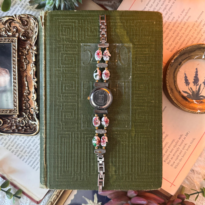 Gold Floral Enamel Watch
