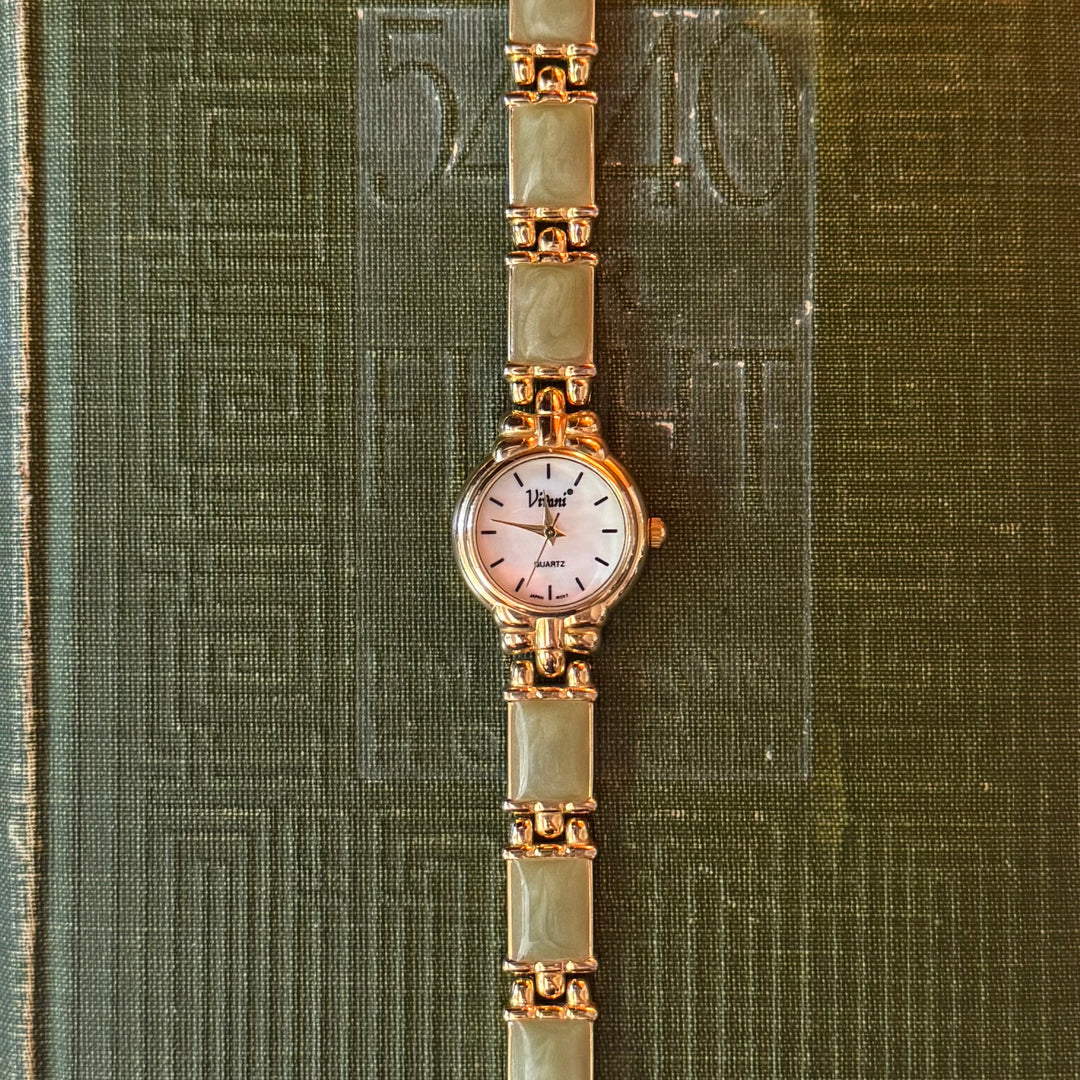Gold Watch with Green Accents