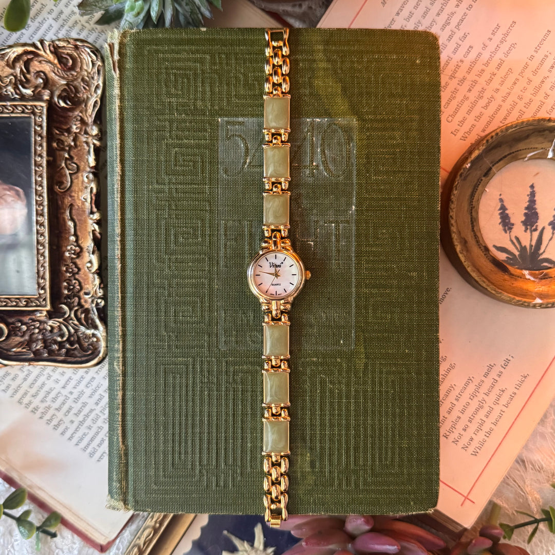 Gold Watch with Green Accents