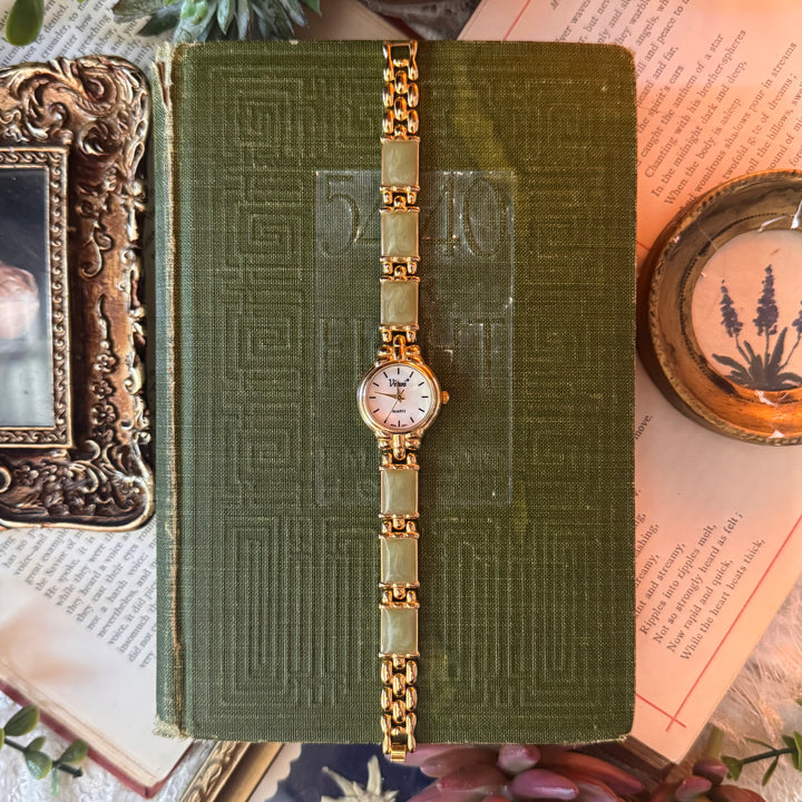 Gold Watch with Green Accents