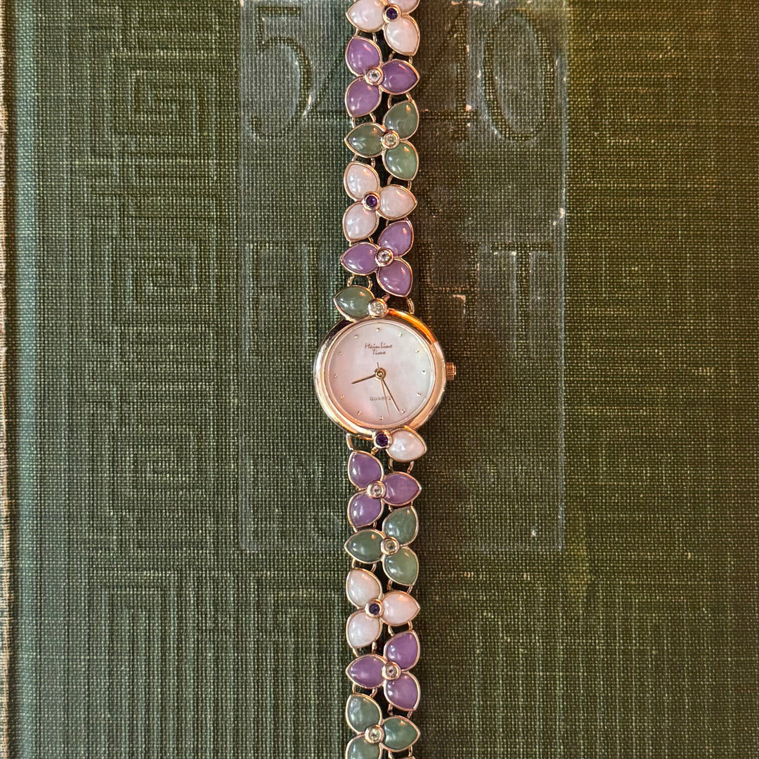 Gold Multicolor Jade Floral Watch