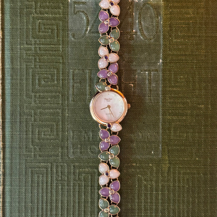 Gold Multicolor Jade Floral Watch