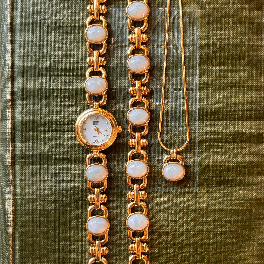 Gold Jade Watch with Matching Bracelet and Necklace
