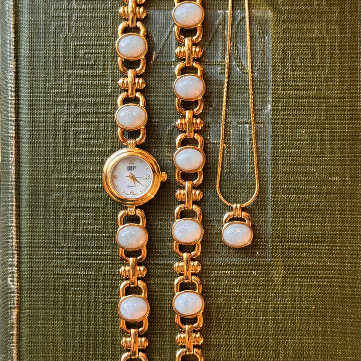 Gold Jade Watch with Matching Bracelet and Necklace