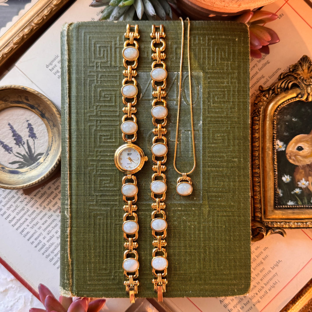 Gold Jade Watch with Matching Bracelet and Necklace