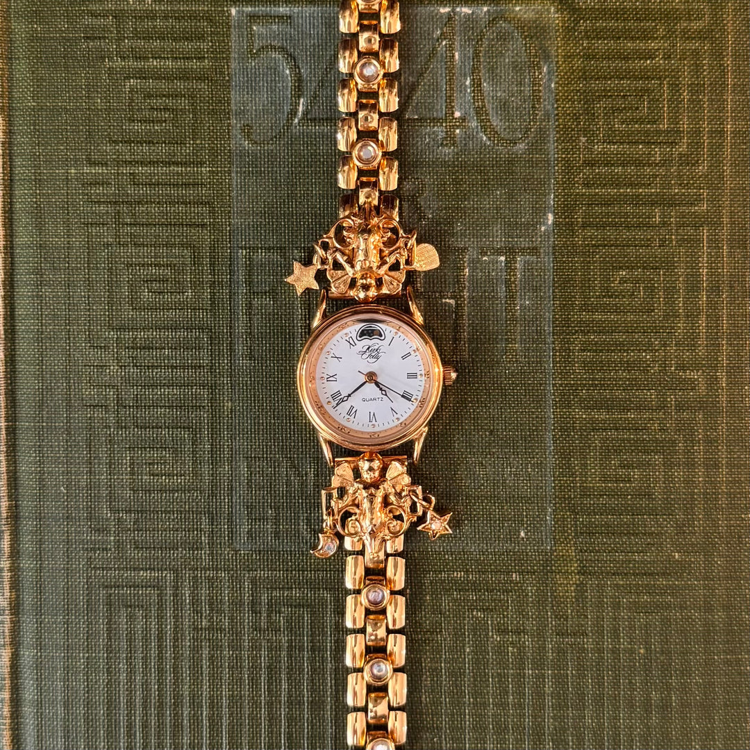 Gold Kirks Folly Moon, Stars, and Heart Charm Watch