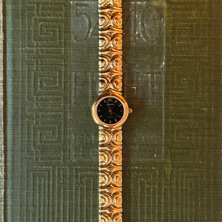 Gold Watch with Black Face