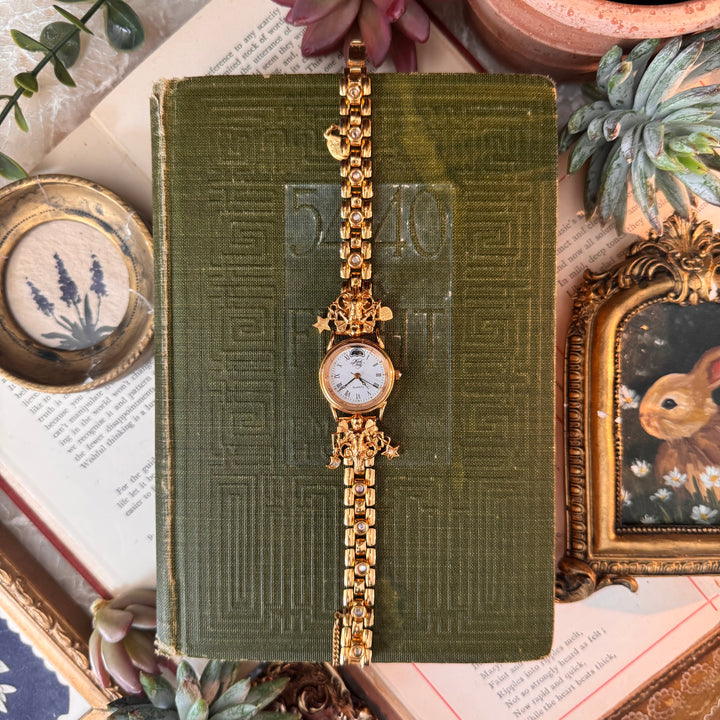 Gold Kirks Folly Moon, Stars, and Heart Charm Watch