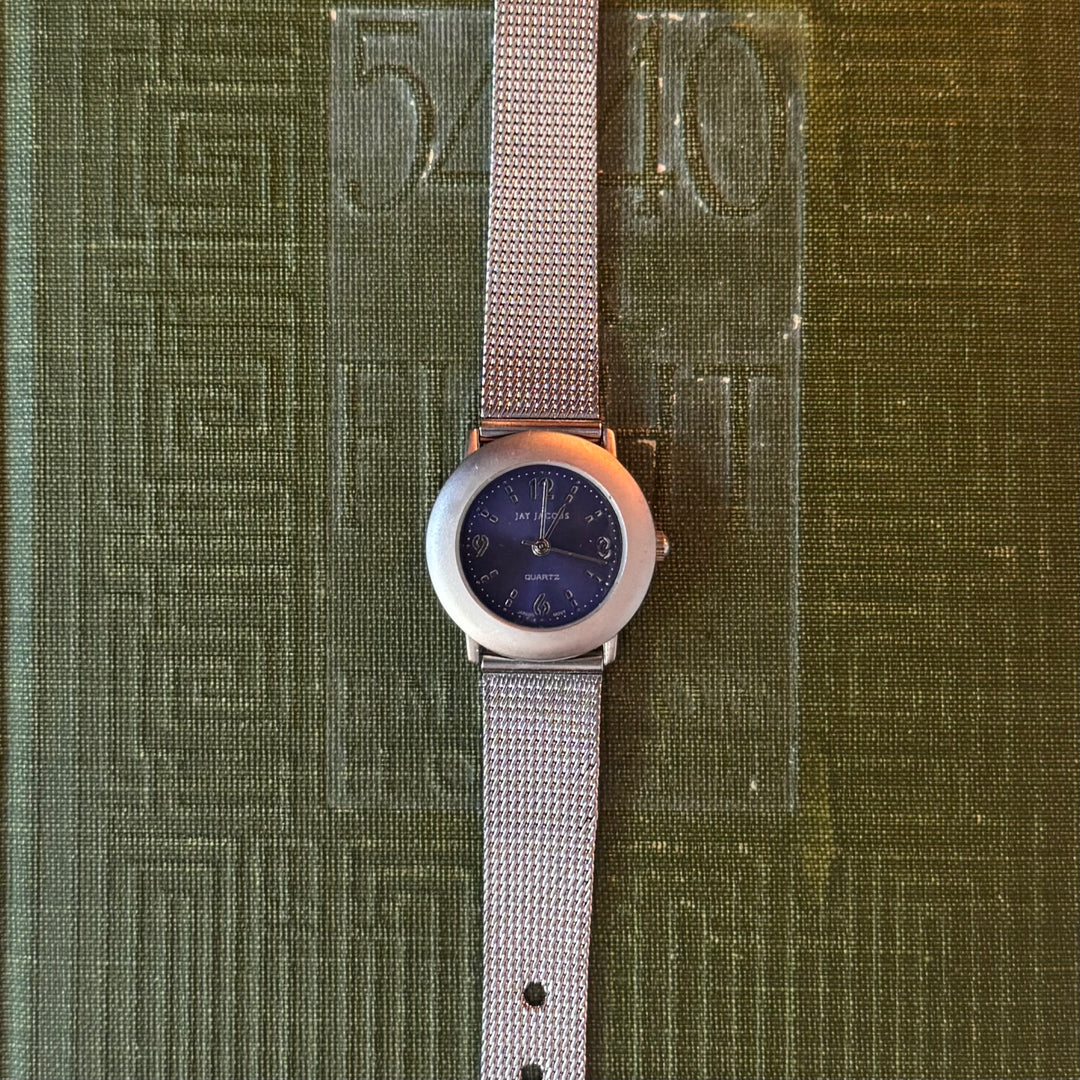 Silver Watch with Blue Face