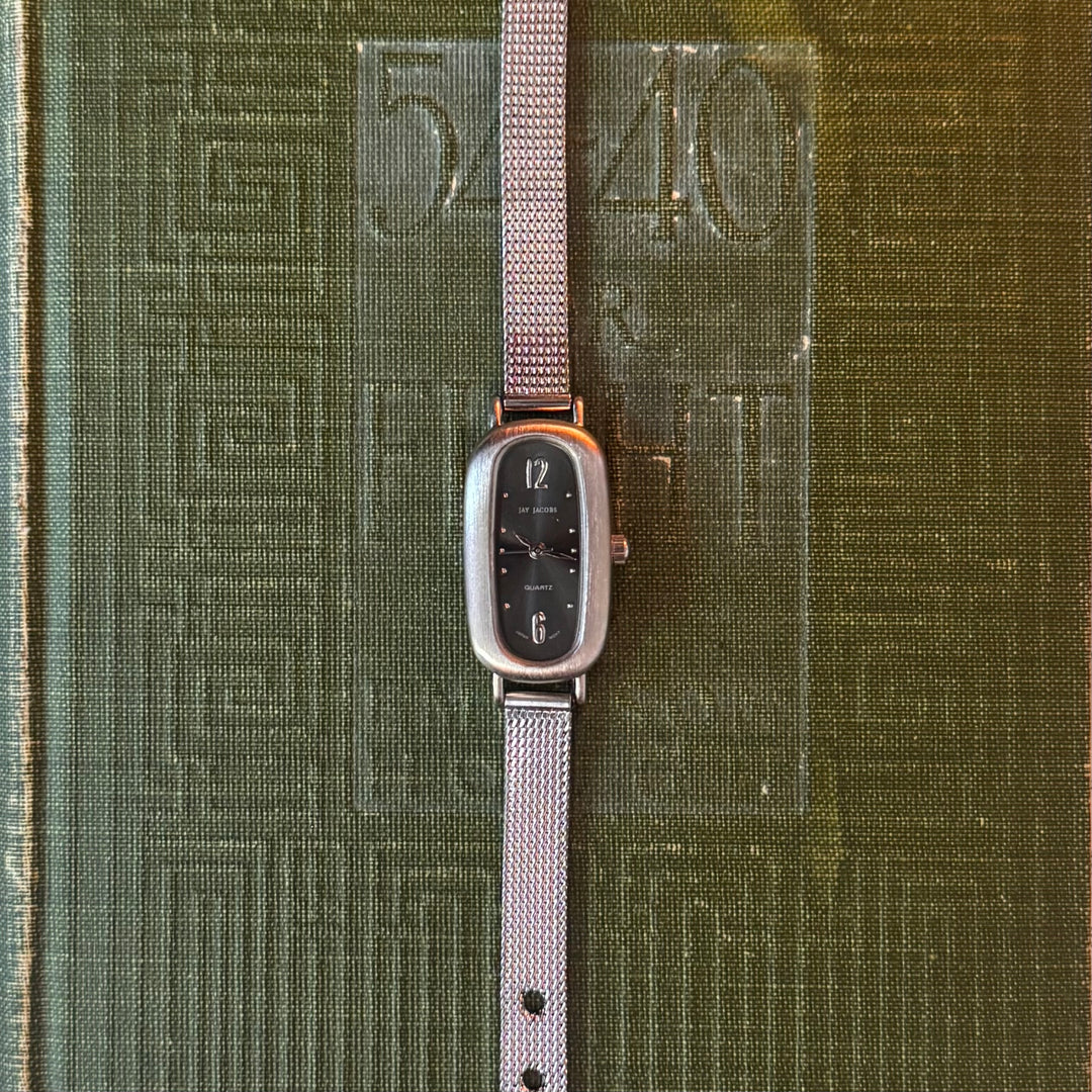 Silver Watch with Black Face
