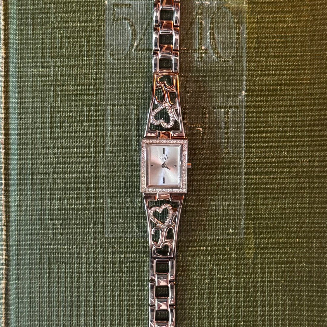 Silver Heart Watch with Rhinestones
