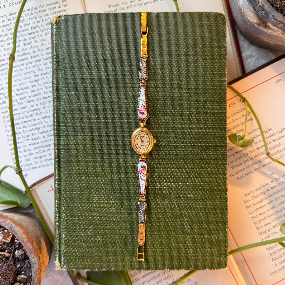 Gold Handpainted Floral Watch