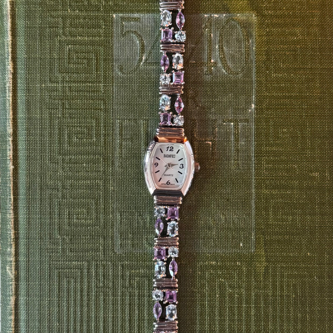 Silver Watch with Multicolored Stones