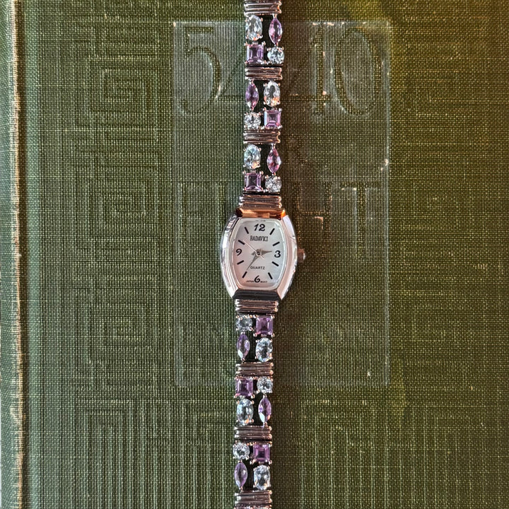 Silver Watch with Multicolored Stones