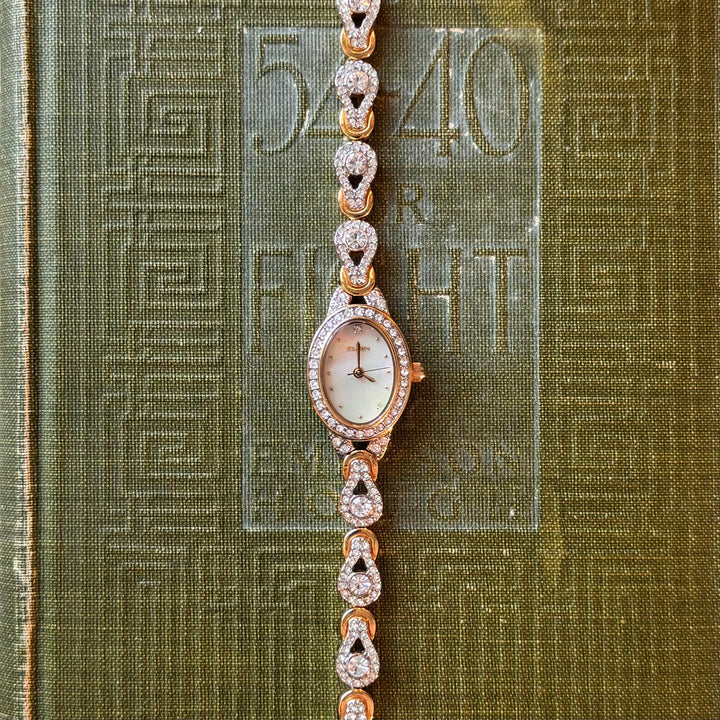Two Tone Watch with Rhinestones