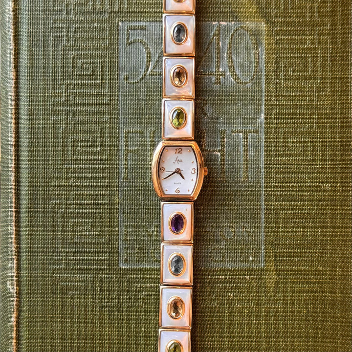 Gold Watch with Multicolored Stones