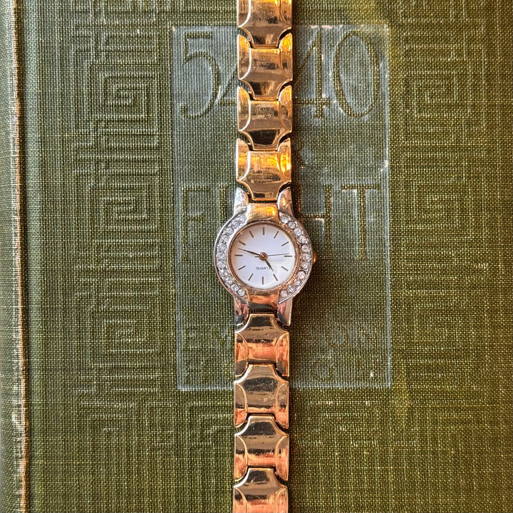 Two Tone Watch with Rhinestones