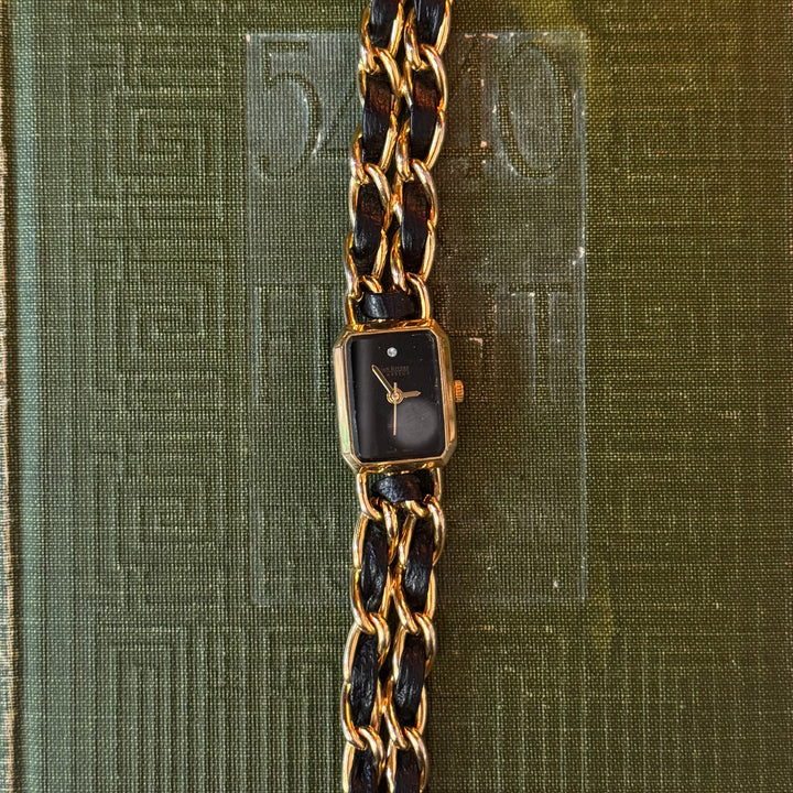Gold Joan Rivers Watch with Black Face & Leather Details