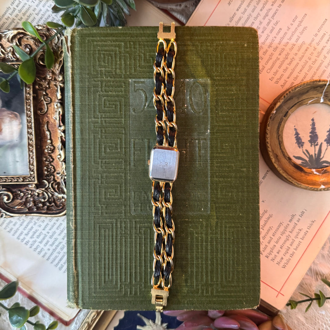 Gold Joan Rivers Watch with Black Face & Leather Details