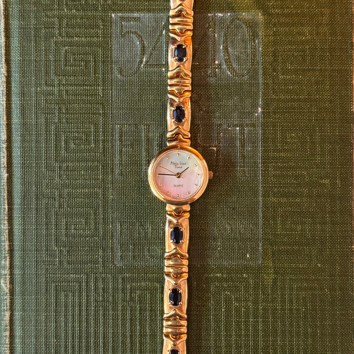 Gold Watch with Black Stones