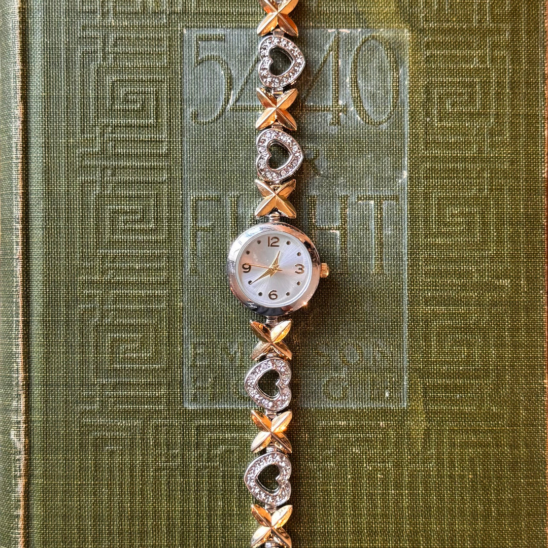 Two Tone Heart and "X" Watch