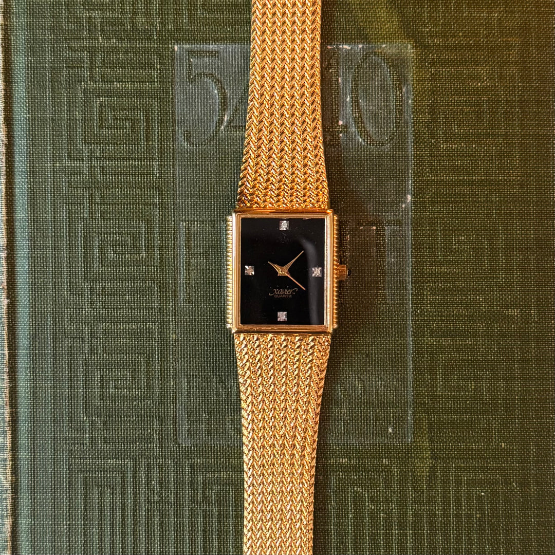 Gold Watch with Black Face