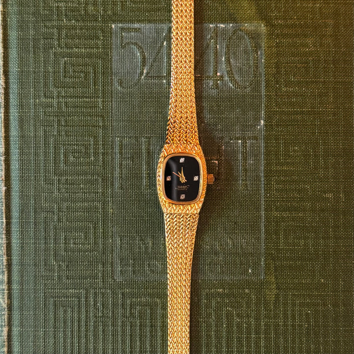 Gold Watch with Black Face