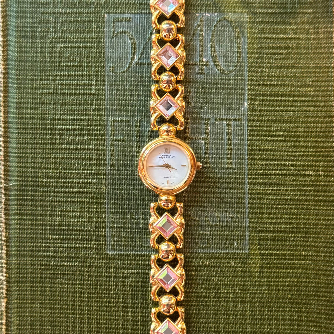 Gold Heart Watch with Genuine Stones