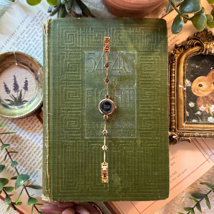 Two Tone Dainty Floral Watch with Red Stones