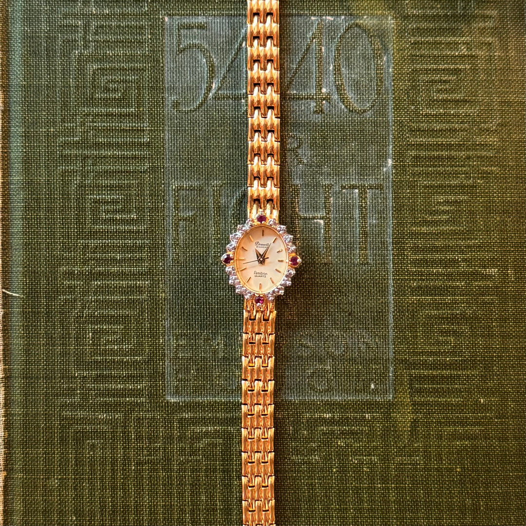 Two Tone Watch with Genuine Ruby Stones