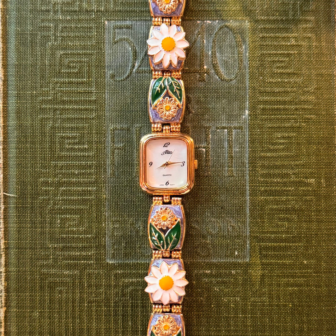 Repurposed Gold Floral Charm Watch