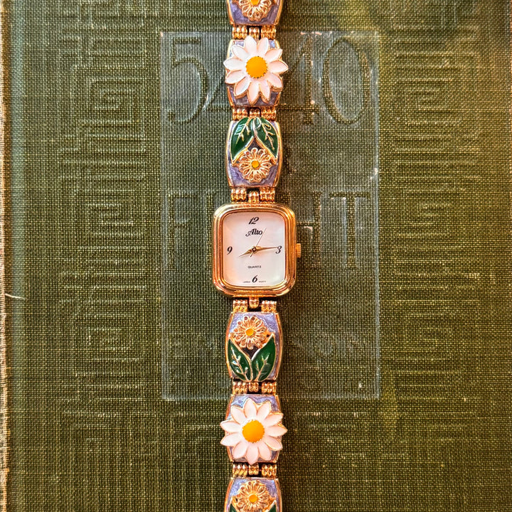 Repurposed Gold Floral Charm Watch
