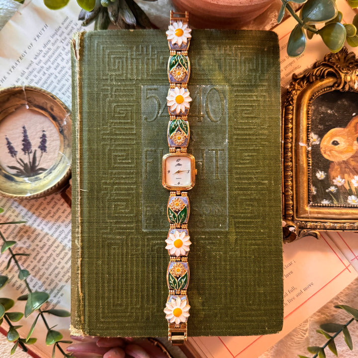 Repurposed Gold Floral Charm Watch