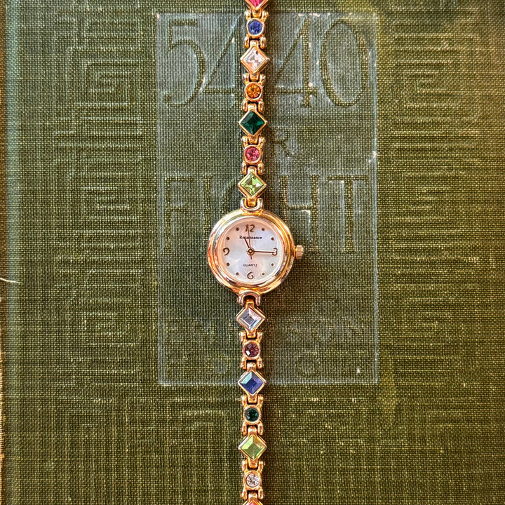 Gold Multicolor Rhinestones Watch