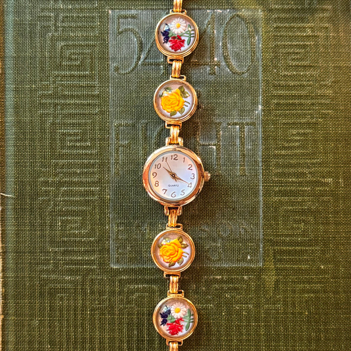 Repurposed Gold Floral Charm Watch